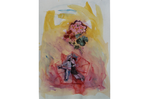 FLORES, PENTAGONOS Y FRED ASTAIRE<br>1992, 70x50cm<br>Téctina mixta s/papel<br>Colección Lewin-Richter (Barcelona)