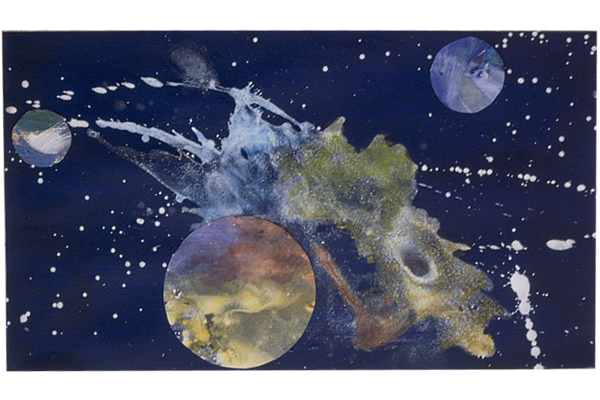 COSMOS II<br>1999, 40x70cm<br>collage y acrílico s/papel