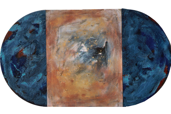 PORTAL AL COSMOS<br>1992, 80x142cm<br>óleo s/madera y tela transparente<br>Col. Fundación EINA (Barcelona)