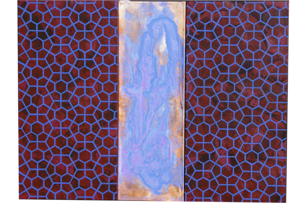 ONDAS DE LUZ 15<br>2014, 60x80cm<br>Óleo s/madera y tela transparente