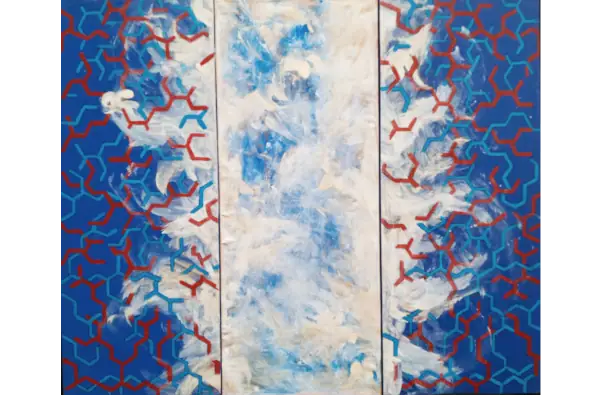 ONDAS DE LUZ 2<br>2013, 50x60cm<br>Óleo s/madera y tela transparente